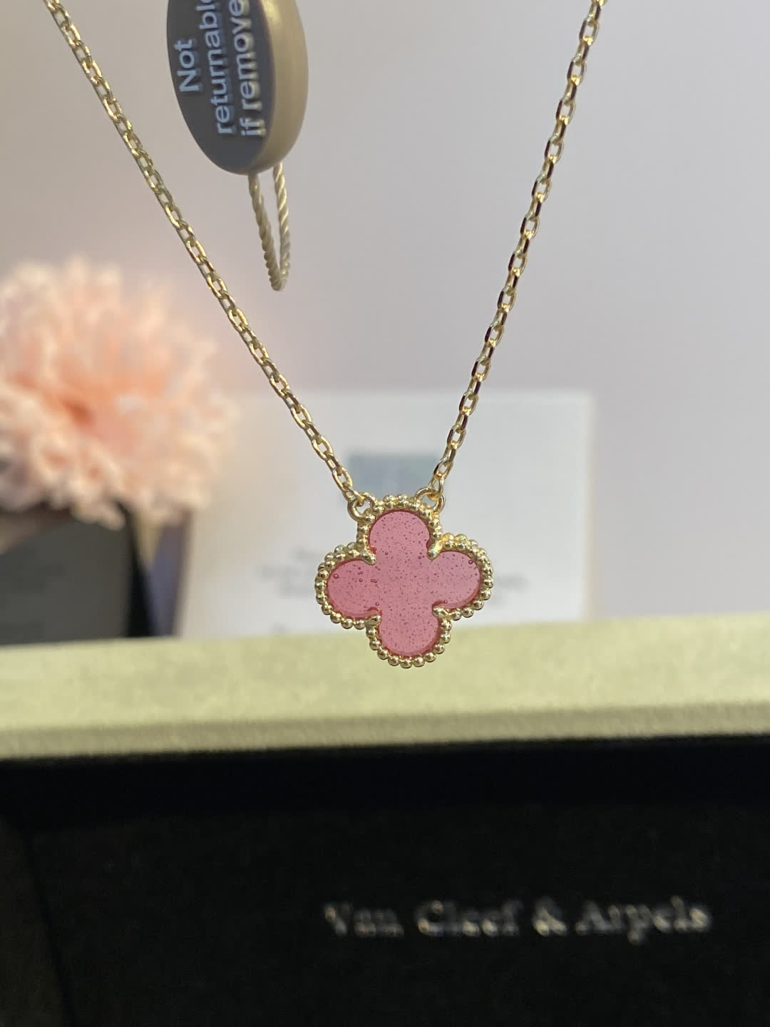 Van Cleef & Arpels Alhambra Pink Enamel Gold Pendant Necklace